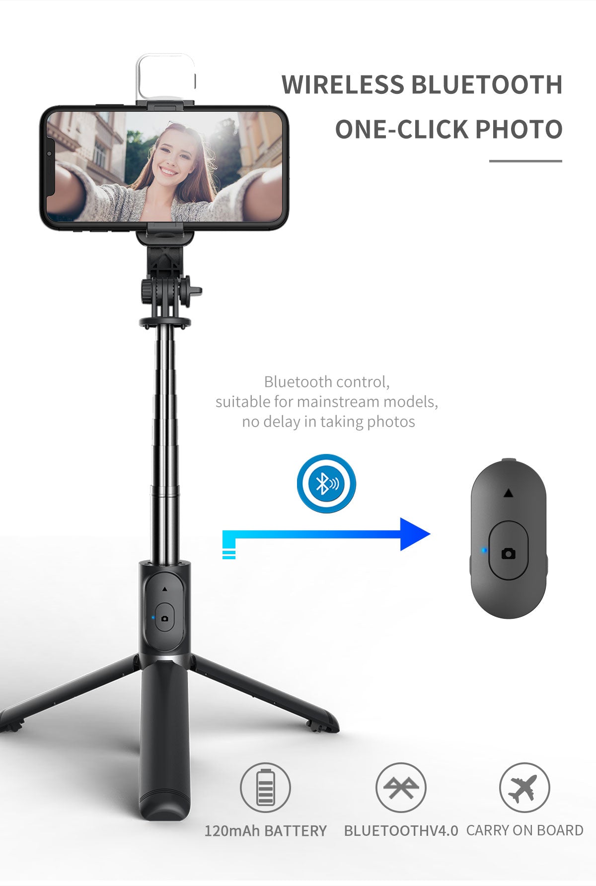 Extendable Selfie Stick with Wireless Remote and Tripod Stand